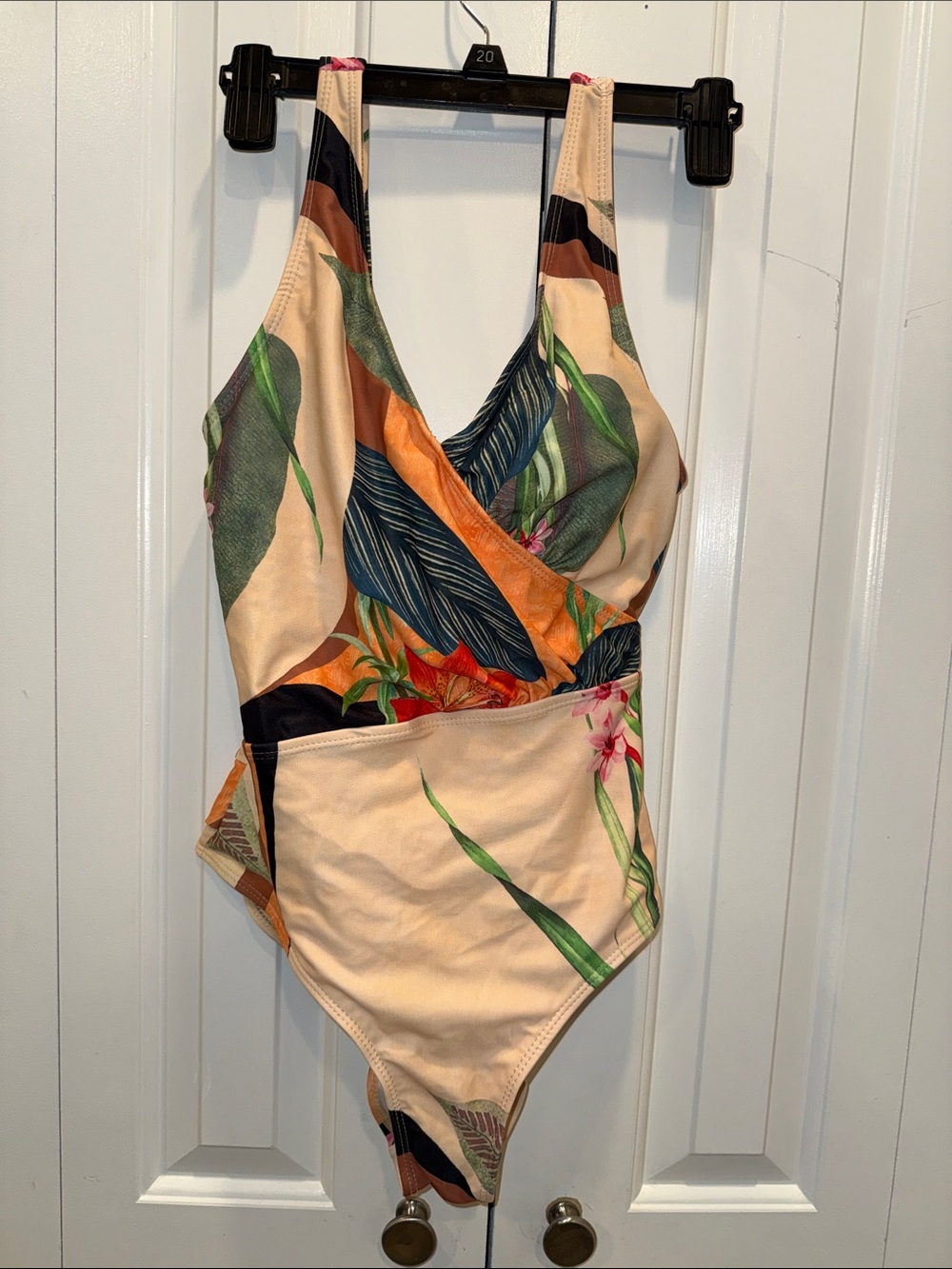 Tropical Floral One-Piece Swimsuit in Cream & Green